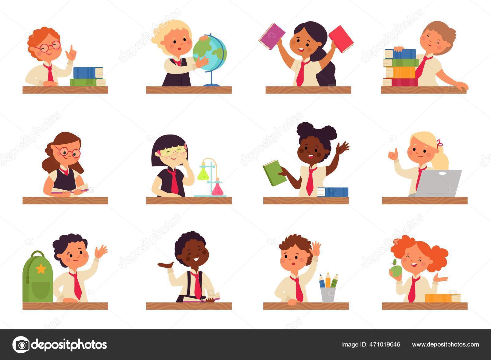 Kinder Lernen Am Schreibtisch Kind Lernt Mit Laptop Junge Sitzt Und Macht Hausaufgaben Junge Studentin Schreibt Prufung Madchen Denken Am Tisch Anstandige Vektorzeichen Vektorgrafik Lizenzfreie Grafiken C Microone 471019646 Depositphotos
