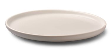 boş mat beyaz seramik plaka yuvarlak kenarlı izole edilmiş beyaz arkaplan yumuşak gölge, restoran markalaşma veya sofra takımı model şablonu