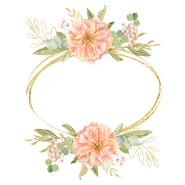 Zarif şeftali şakayıkları, narin yeşillikler, ince altın aksanlar suluboya çiçek desenleri beyaza izole edilmiş. Düğün davetiyeleri, markalaşma, ambalaj, kumaş tasarımı, kartlar için mükemmel elle boyanmış. Kare