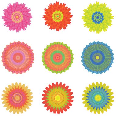 9 farklı çiçekler, izole üzerinde beyaz, vektör Icon set