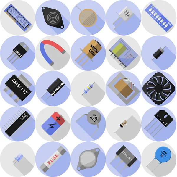 Iconos de componentes electrónicos — Vector de stock
