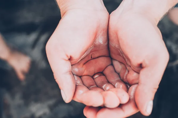 Kleine Fische in der Hand — Stockfoto