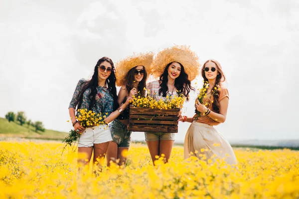 Cuatro hermosas chicas hippies — Foto de Stock