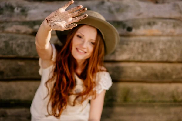 Beautiful girl with red hair — Stock Photo, Image