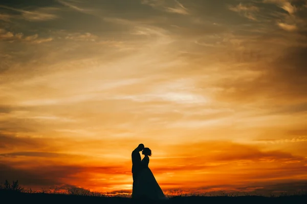 Brudparet vid solnedgången — Stockfoto