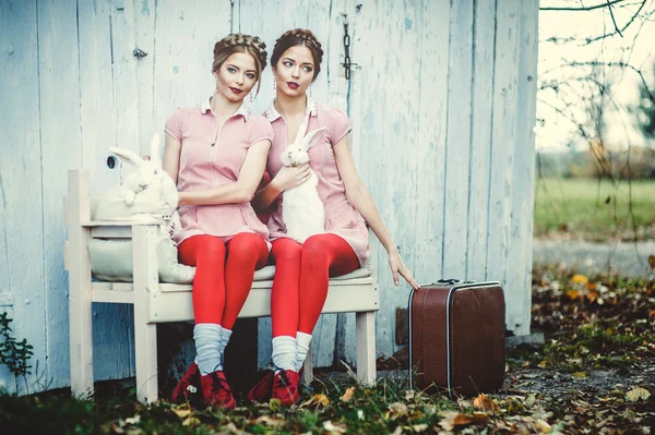 Duas irmãs gêmeas bonitas — Fotografia de Stock