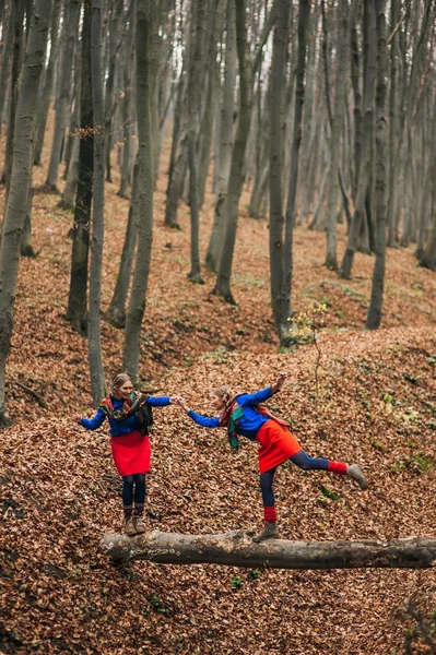 Due gemelle bionde nella foresta — Foto Stock