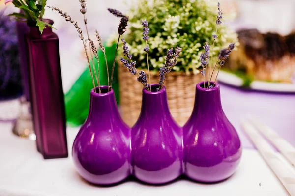 Três garrafas violetas — Fotografia de Stock