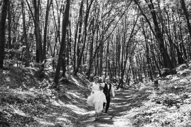 Düğün, çift, orman yürüyüş