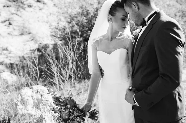 Joven pareja de boda caminando — Foto de Stock