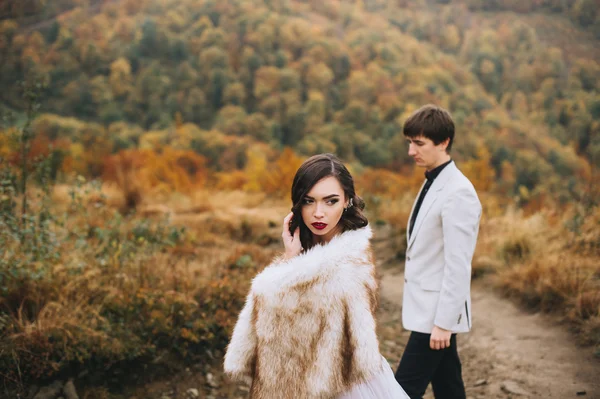 Paar posiert in den Bergen — Stockfoto