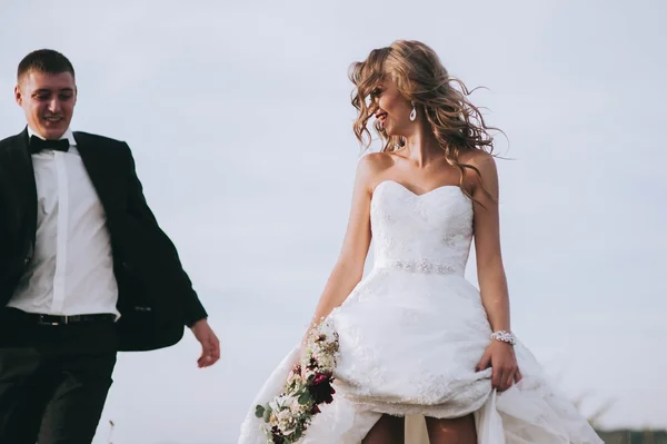 Recién casados en un paseo por las montañas —  Fotos de Stock