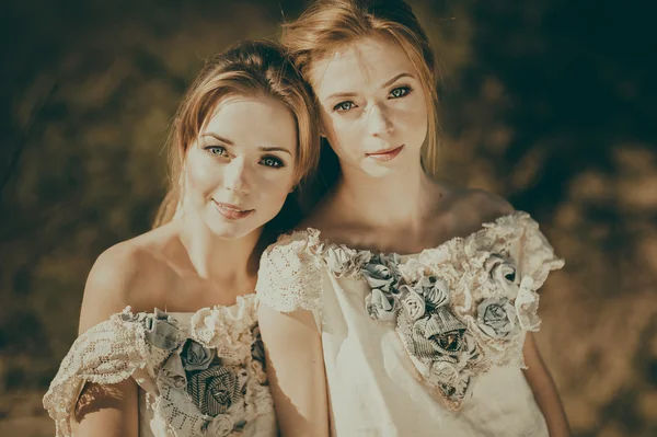 두 아름 다운 쌍둥이 자매 — 스톡 사진