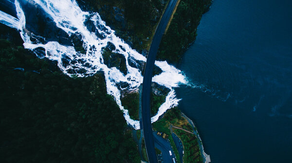 Mountain Langfoss waterfall