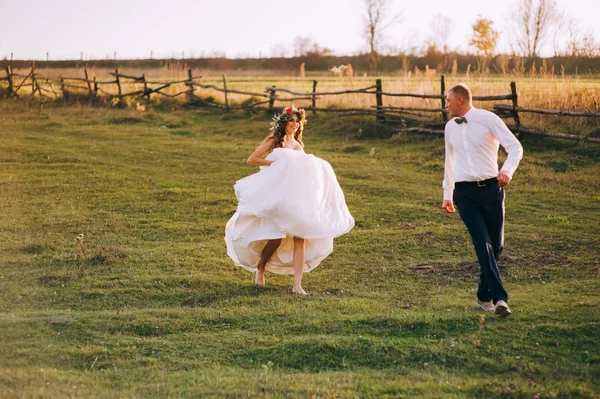 Recién casados en un paseo por el campo —  Fotos de Stock