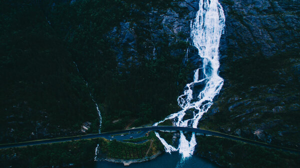 Mountain Langfoss waterfall