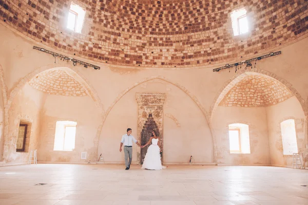 Wedding couple in ancient temple