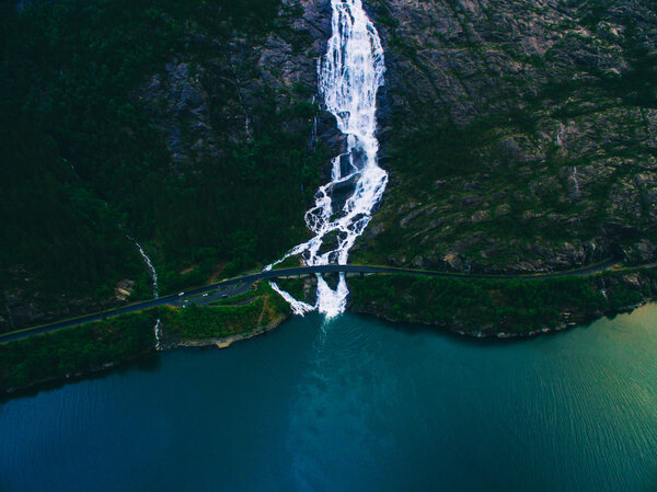 Mountain Langfoss waterfall