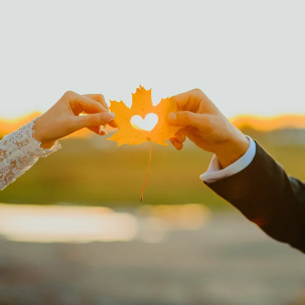 Couple's hands holding a heart — Stock Photo, Image