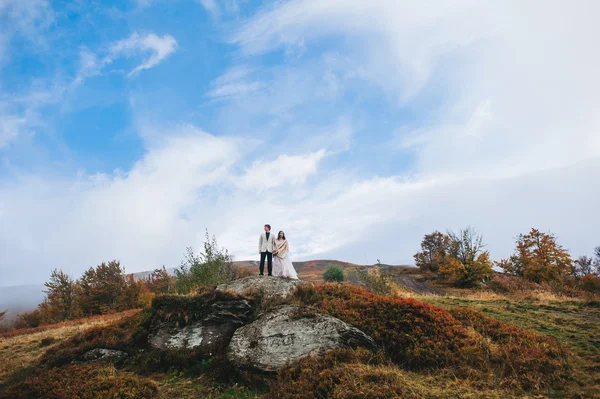 Nygifta på en promenad i bergen — Stockfoto