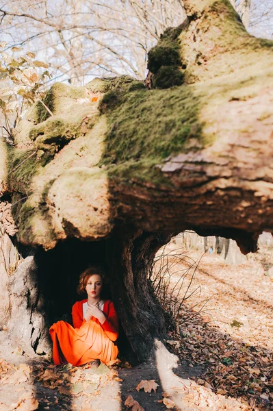 Fille dans une forêt mystérieuse — Photo