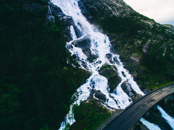 Summer mountain Langfoss waterfall 