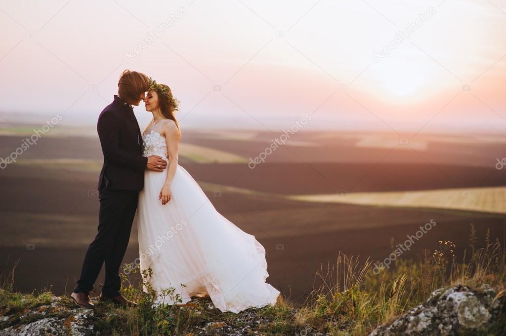 Wedding couple in evening