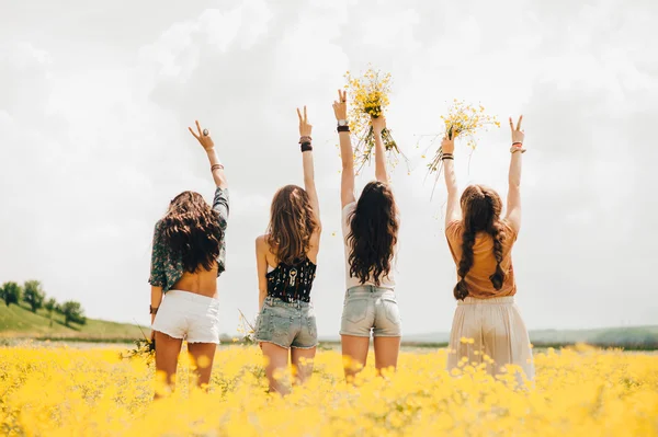 Chicas hippie en el campo — Foto de Stock