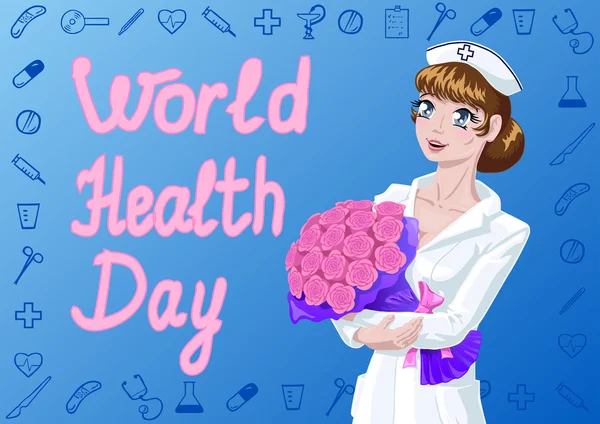 Pembe gül büyük bir buket ile hemşire