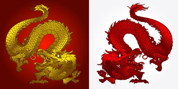 Enojado asiático dragón de oro y rojo — Archivo Imágenes Vectoriales