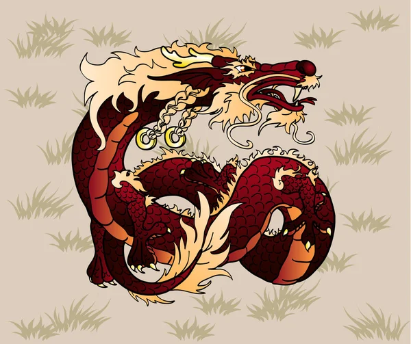 Artful marrom terra dragão asiático na grama — Vetor de Stock