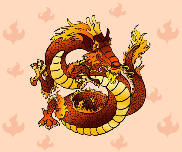 Dragão chinês ardente alegre em chamas — Vetor de Stock