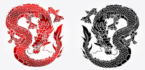 Cunning Asian black and red dragon on white — Stock Vector