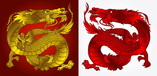 Majestoso dragão asiático de ouro e vermelho — Vetor de Stock