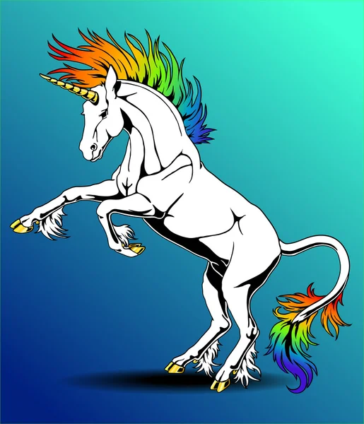 Arka ayakları üzerinde var gurur gökkuşağı tek boynuzlu at