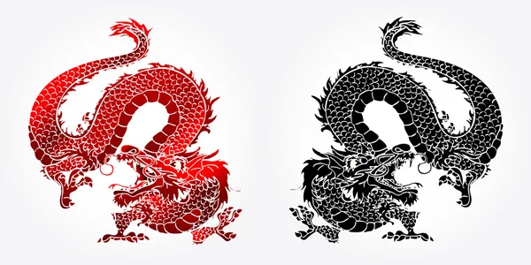 Angry Asian dragon red and black — Stock Vector