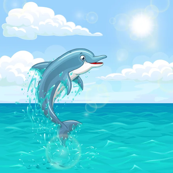 Vrolijke dolfijn in zomer zee — Stockvector