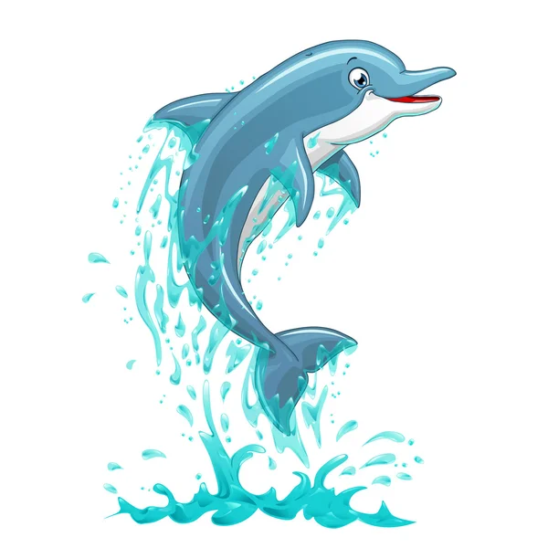 Salti di delfino in spruzzi d'acqua su bianco — Vettoriale Stock