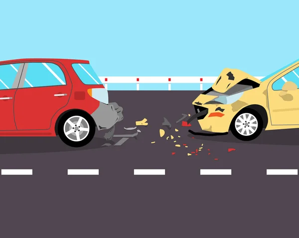 The driver did not have time to brake and crashed into two cars on the road. Vector illustration — ストックベクタ