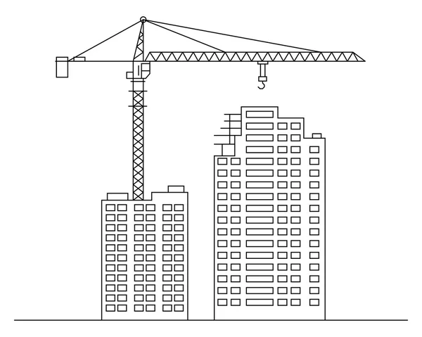 Diseño plano de línea delgada. Construyendo una grúa aislada sobre un fondo blanco. Ilustración vectorial — Vector de stock