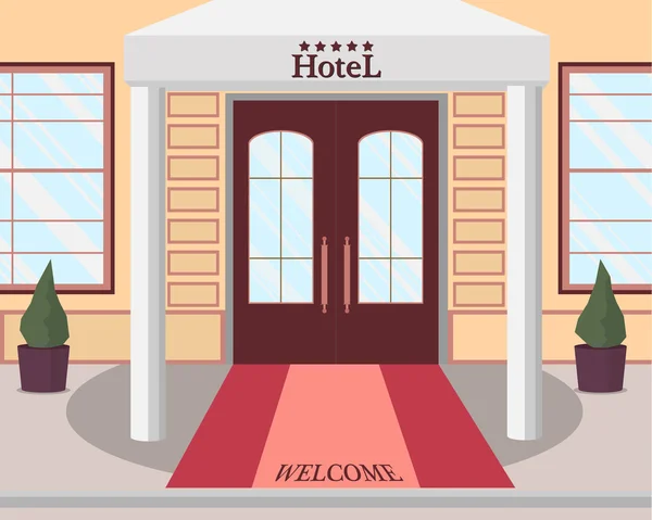 Blick auf den Eingang des Fünf-Sterne-Hotels. Vektorillustration. — Stockvektor