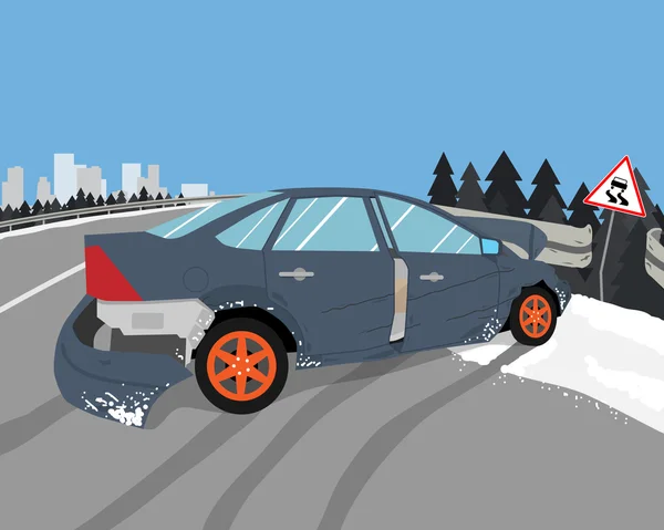 Föraren tappade kontrollen på en HAL väg och bilen sladdade. Vektor illustration — Stock vektor