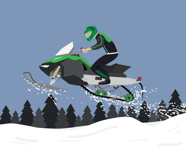 El hombre se dedica a deportes extremos en una moto de nieve. Ilustración vectorial — Vector de stock