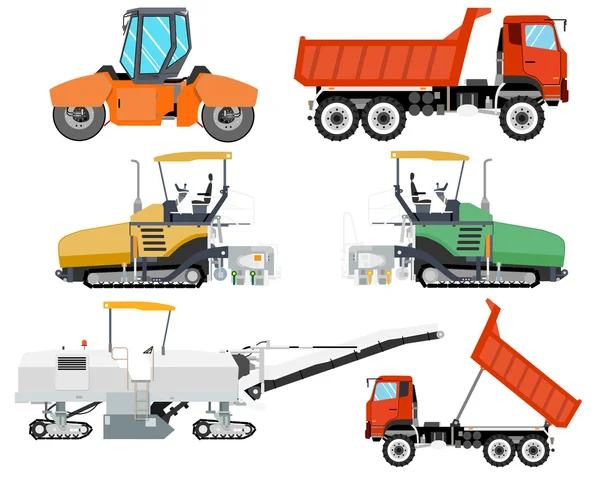 Yolların inşası ve onarımı için ağır makineler. Yol çalışması. Vektör çizimi