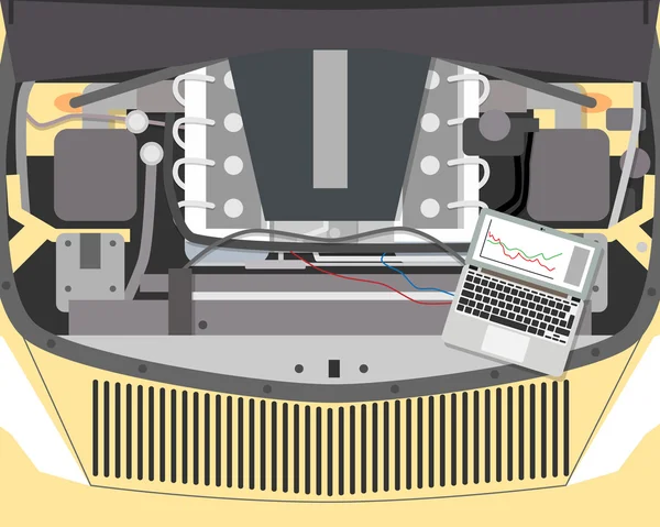 Вид зверху на двигун автомобіля. Діагностика та ремонт автомобіля. Векторні ілюстрації — стоковий вектор