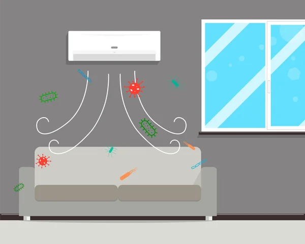 Als een lange tijd te reinigen van de filters in de air conditioner wordt het schimmel en schimmel gepresenteerd. Vectorillustratie — Stockvector