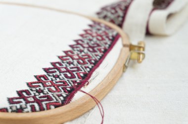 Nakış parçası. İplik, kumaş.