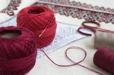 Nakış parçası. İplik, kumaş.