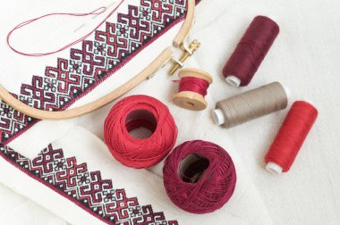 Nakış parçası. İplik, kumaş.