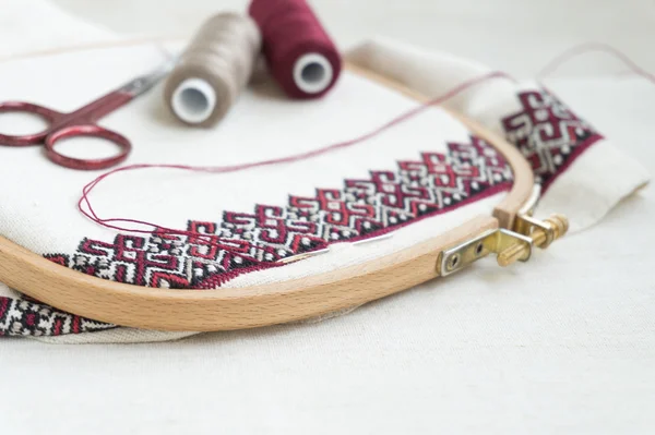 Nakış parçası. İplik, kumaş.